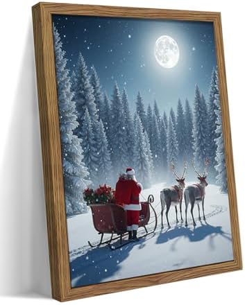 Framed Christmas Pictures Wall Decor, Santa Delivering Christmas Gifts Canvas by ZNHARTWallArt