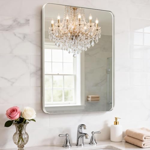 18X30Inch Brushed Nickel Bathroom Mirrors by YYXW