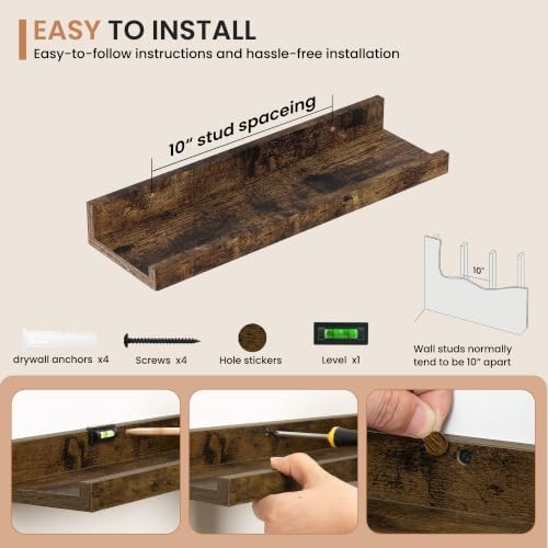 Dreamland Picture Ledge Shelf for Wall, Floating Shelves Set of 2, 16 inch Long - Image 4