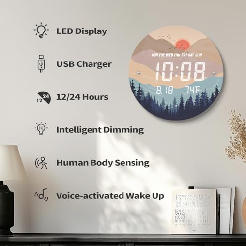 Digital LED Wall Clock for Home & Office, Wilderness Sunset - Image 3