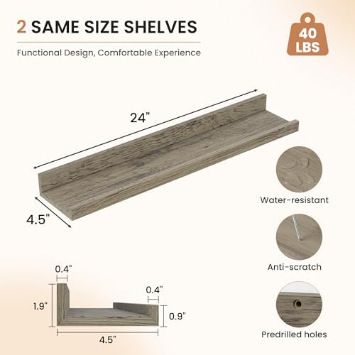 Dreamland Picture Ledge Shelf for Wall, Floating Shelves Set of 2, 24 inch Long - Image 3