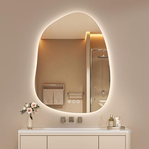 Hasipu 40"x30" Large Irregular Wall Mirror Backlit Vanity Mirror by Whatssuitableisthebest