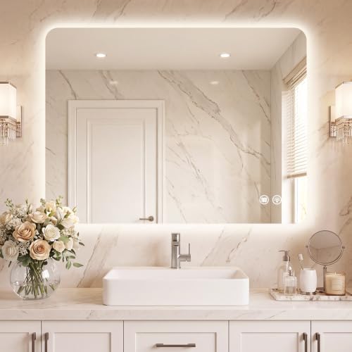 40''x30'' Backlit Mirror Bathroom Wall Rectangular Rounded Corners, LED by mirror