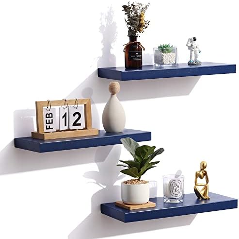 fuqing Blue Floating Shelves for Wall, 17 Inch Wood Wall Shelves Set of 3 - Image 4