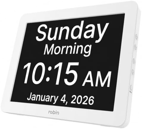 Robin Day Clock 2026 for Seniors, Easy-to-Read Display for Elderly, Day Date by Robin