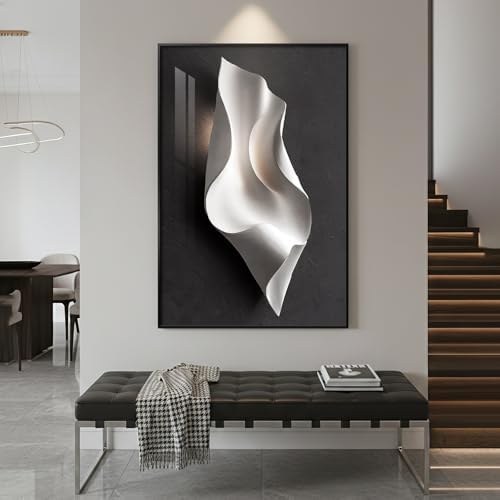 Large Framed Black and White Elegant Abstract Wall Art, 1 Piece 4x36 In - Image 4