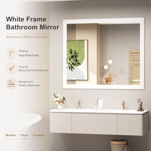 SMIROR 55x30 Matte White Bathroom Vanity Mirror - Image 2