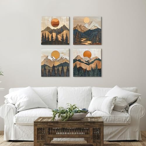 Boho Wall Art Mountain Pictures Wall Decor Farmhouse Pine Tree Canvas Prints - Image 2