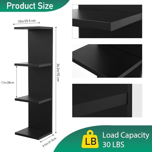 4 Tier Wall Shelf Unit, Vertical Column Floating Storage Home Decor Organizer - Image 3