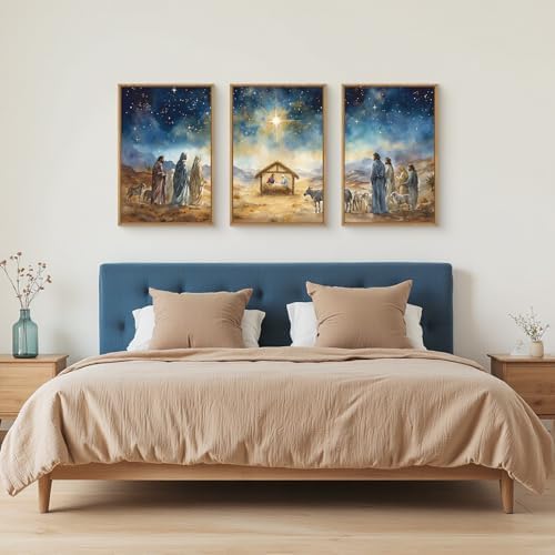 LHIUEM Large Bible Christian Religious Framed Canvas Wall Art Set, Birth of - Image 5
