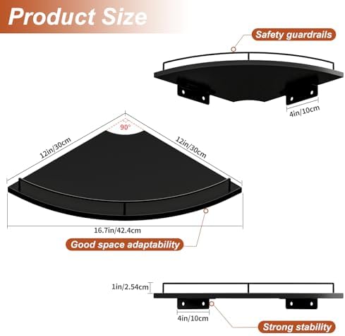 JJL Corner Shelf Wall Mounted, 12 Inches 2-Tier Floating Corner Shelf, - Image 2