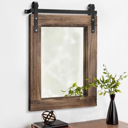 AAZZKANG Rustic Wood Mirror Rectangle Decorative Wall Mirror Large 26"x18" by AAZZKANG