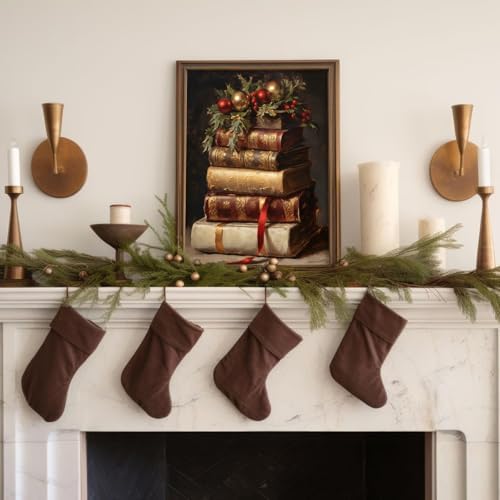uniro Vintage Rustic Christmas Print Retro Xmas Book Art Oil Painting Dark - Image 2