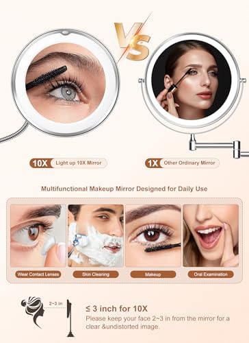 10x Magnifying Mirror with Light, Flexible Gooseneck Travel Make up Mirror - Image 5