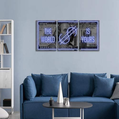 Yatsen Bridge 3 Panels Money Wall Art The World is Yours Painting on Canvas - Image 2