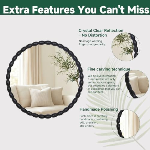 30"x30" Round Solid Wood Farmhouse Decorative Wall Mirror - Image 5