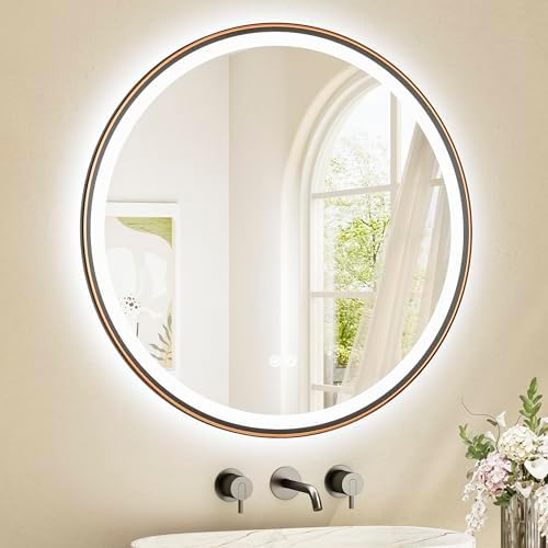 TETOTE Round Led Oil Rubbed Bronze Bathroom Mirror 30 Inch Circle Round Lighted by TETOTE