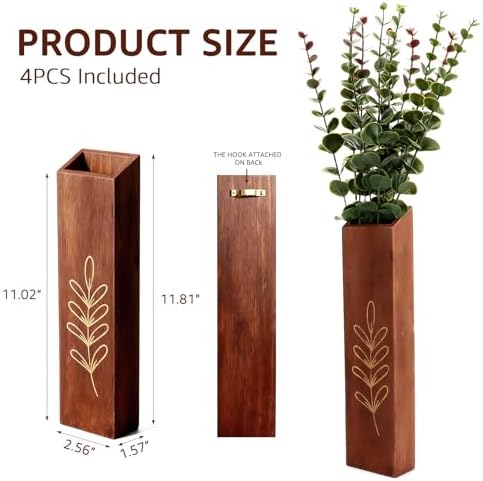 4-Pack Wooden Wall Vases, Slim Pine Wall Planters - Image 3