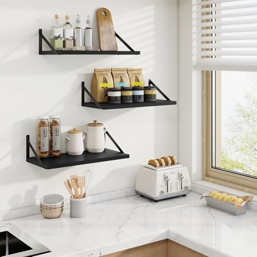 Axeman 20 Inch Floating Shelves, 10 Inch Deep Black Wall Shelves Set of 2 - Image 2