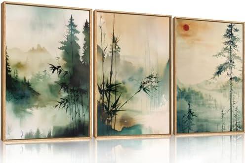 Chinoiserie Landscape Framed Canvas Wall Art Set-16"x24"x3 - Image 5