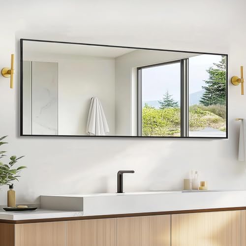 Sunniry 16x48 inch Black Wall Mirror, Matte Metal Frame by Sunniry
