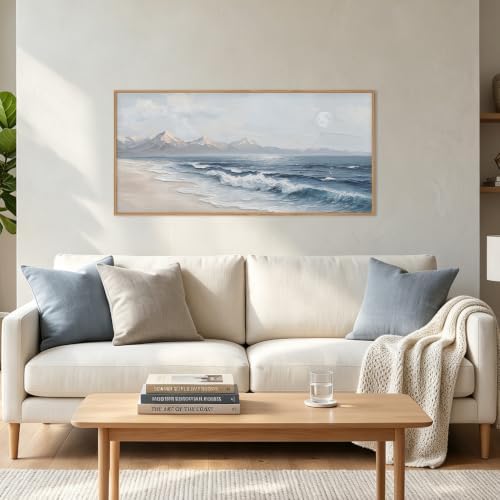 HLNIUC Blue Ocean Wave Framed Canvas Wall Art, Large Modern Sea Beach, Abstract - Image 2