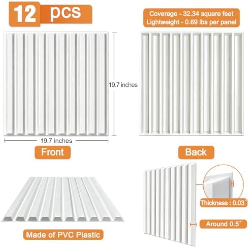 TroyStudio Slat Acoustic Sound Diffuser Panels, 19.7 X 19.7 X 0.5 inches 12 Pcs - Image 2