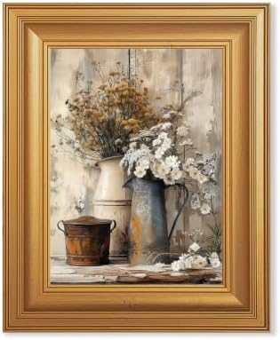 EJPFOGV Rustic Farmhouse Floral Still Life Framed Canvas Wall Art 8x10 in by FramedCanvasWallArt