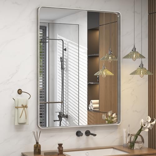 24x32 Inch Brushed Nickel Bathroom Vanity Mirror by CHARMOR