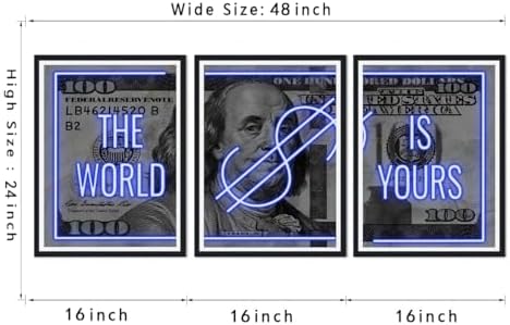 Black Framed Canvas Wall Art 100 Dollar Money The World is Yours Painting 3 - Image 6