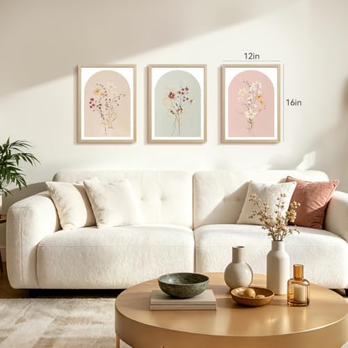 YZELY Wildflower Wall Art Set of 3, Neutral Botanical Floral Poster Prints - Image 2