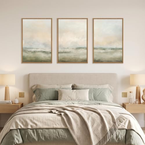 Aryroi Abstract Beige Green Landscape Framed Canvas Wall Art Set- 24"x36"x3 - Image 5