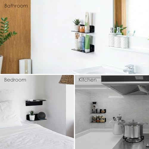OAPRIRE Acrylic Floating Wall Shelves Black, No Drill, 9 Inch 2 Pack - Image 4