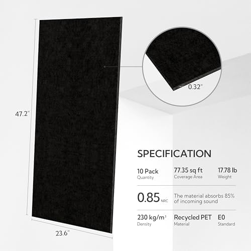 Olanglab Acoustic Wall Panels, 10 Pack, Plain Black - Image 2