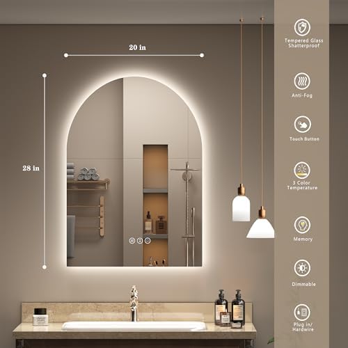 20x28 Inch Backlit Arched LED Mirror - Image 2
