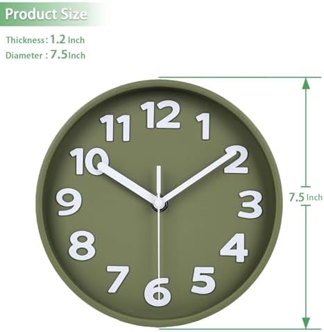 45MinST 8-Inch Green Modern Wall Clock – Silent Non-Ticking, 3D Large Numbers - Image 6