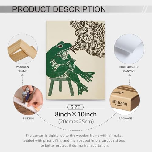 Framed Japanese Wall Art Funny Frog Smoking a Cigarette Poster Retro Oriental - Image 2