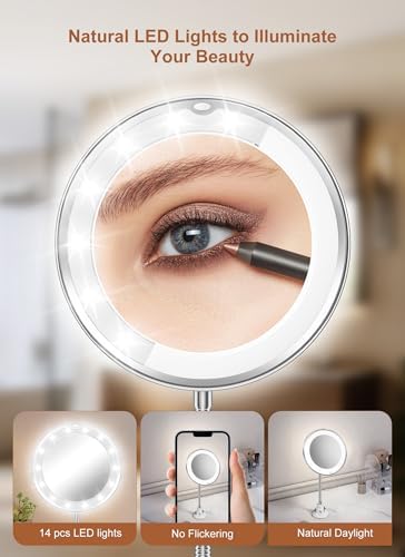 10x Magnifying Mirror with Light, Flexible Gooseneck Travel Make up Mirror - Image 4