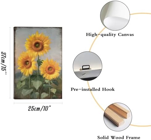Sunflower Canvas Wall Art Decor: Rustic Bathroom Bedroom Floral Pictures - Image 4