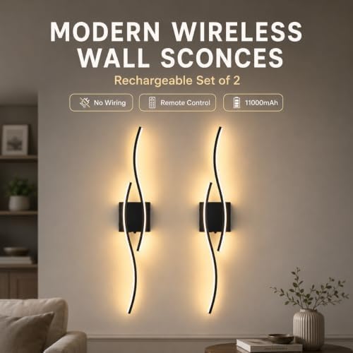 Battery Operated Wall Sconces Set of 2, Rechargeable Wireless Wall Lights - Image 2