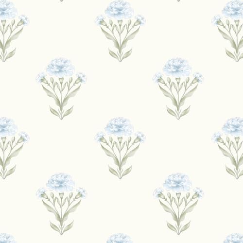 Safiyya White and Blue Peel and Stick Wallpaper Floral Contact Paper 197"x17.3" by SAFIYYA