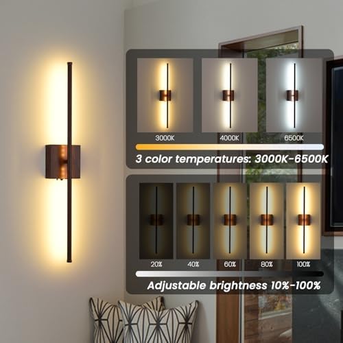 Battery Operated Wall Sconces Set of Two, 11000mAh LED Wireless Faux Walnut - Image 4