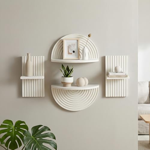 American Art Decor White Boho Arched Lunar Ledges Wall Shelf Set, 4 Piece - Image 2