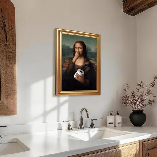 ICHZUMW Gold Framed Funny Mona Lisa Toilet Paper Canvas Wall Art, 12x16 In - Image 2