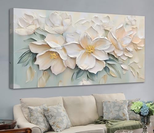 Anolyfi Large White Floral Canvas Wall Art - Image 2