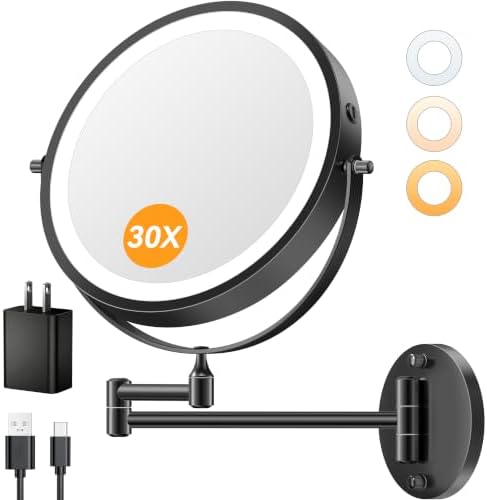 Auxmir 9″ 5000mAh 1X/30X Wall Mounted Lighted Magnifying Makeup Mirror by Auxmir
