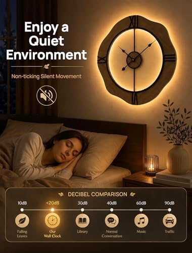 MASHI 24“ Wall Clock with Night Light, Non-Ticking Silent Battery Operated - Image 3