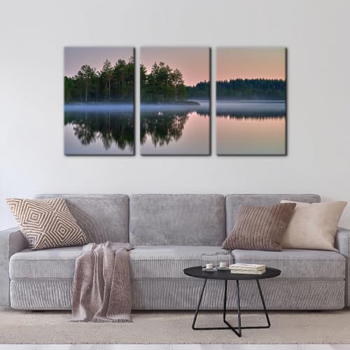 Pacimo 3 Pieces Canvas Wall Art Print Misty Lake Sunrise Wall Decor - Image 3