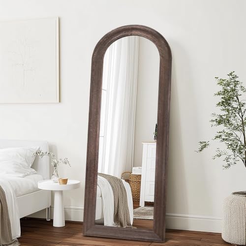 58x22 Solid Wood Arched Full Length Mirror, Elegant Brown Finish - Image 6