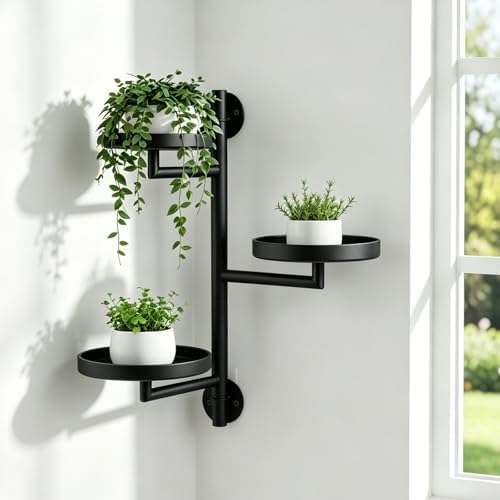 Rotating Window Wall Mounted Plant Shelf, 3 Tier Indoor Corner Metal Wall Plant by Unknown